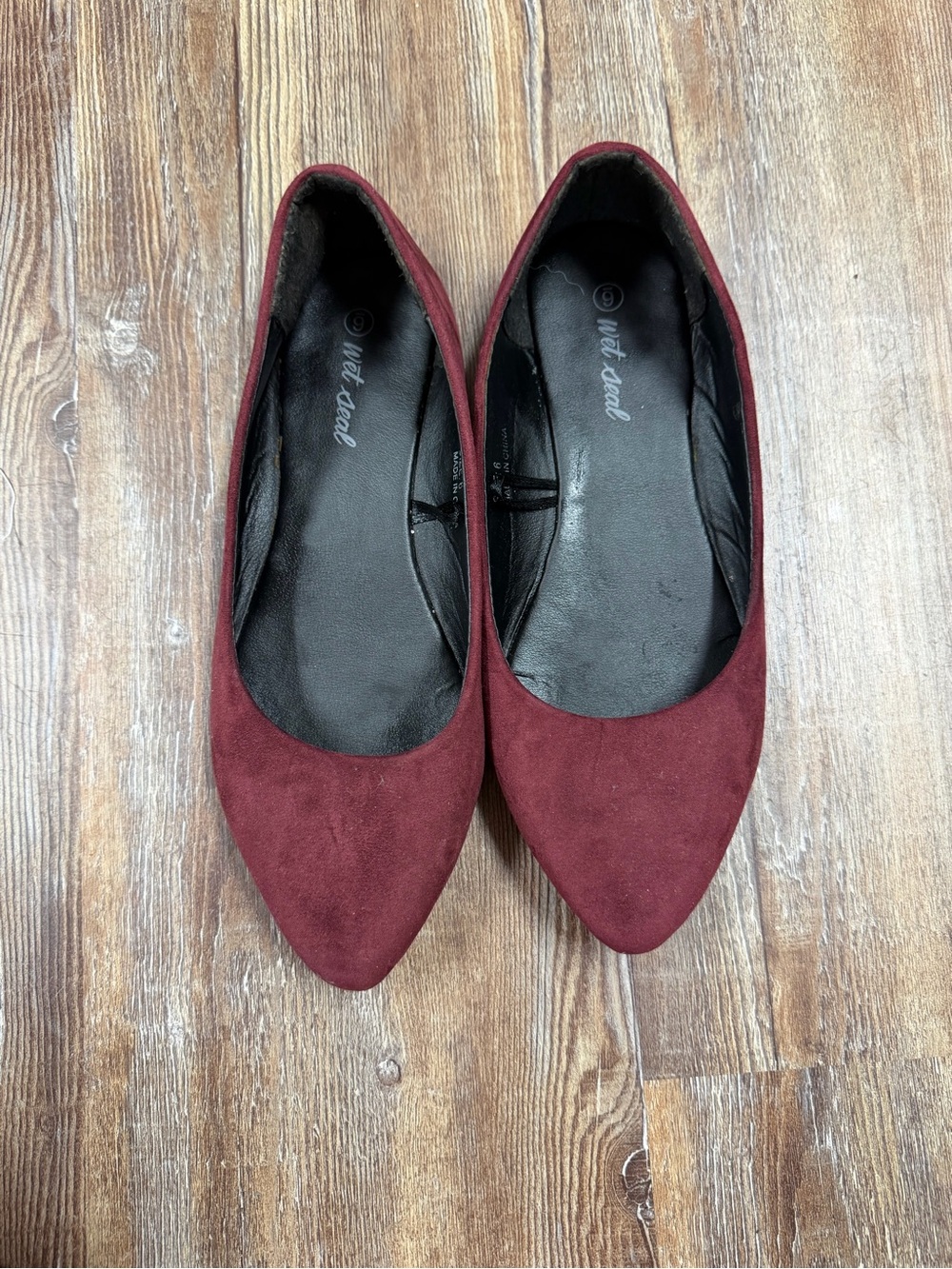 Vintage Y2K Wet Seal Burgundy suede pointed toe flats